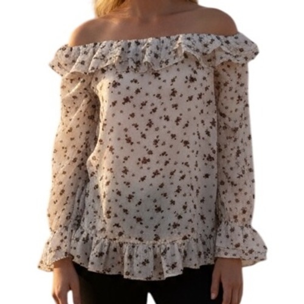 SABO SKIRT Gorgeous Cream Floral Off-Shoulder L/S Lexi  Top NWT Size Small